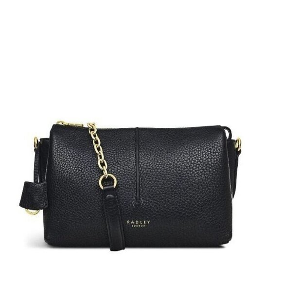 Radley London Hillgate Place Pebbled Leather Chain Zip Top Crossbody -Black - Picture 1 of 12